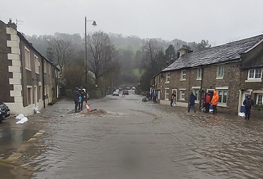 FloodSax alternative sandbags protecting homes at Whalley near Clitheroe in Lancashire during Storm Ciara